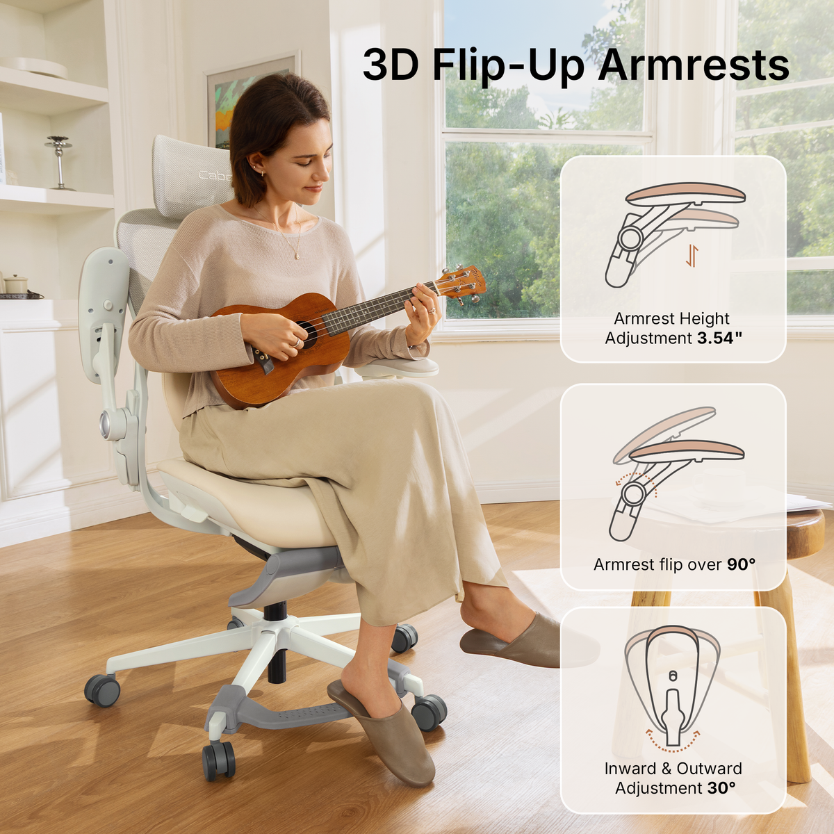 CabeVibe CabLady S2 Petite ergonomic chair with 3D flip-up adjustable armrests