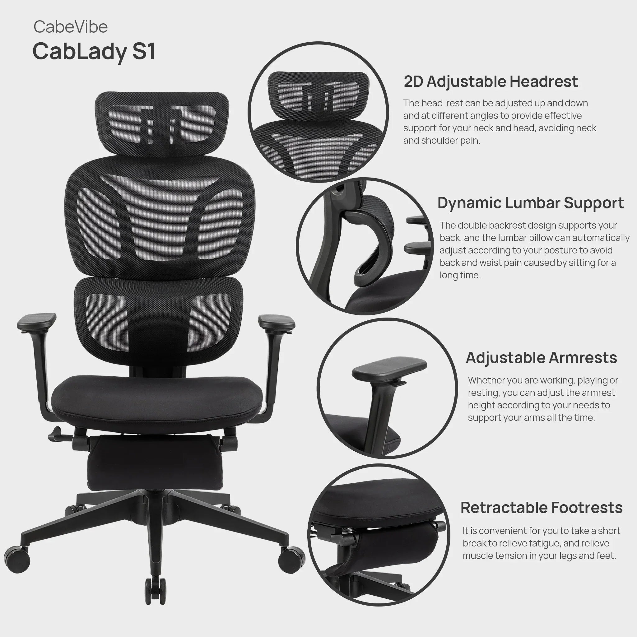 CabeVibe CabLady S1 Black Women's Ergonomic Chair