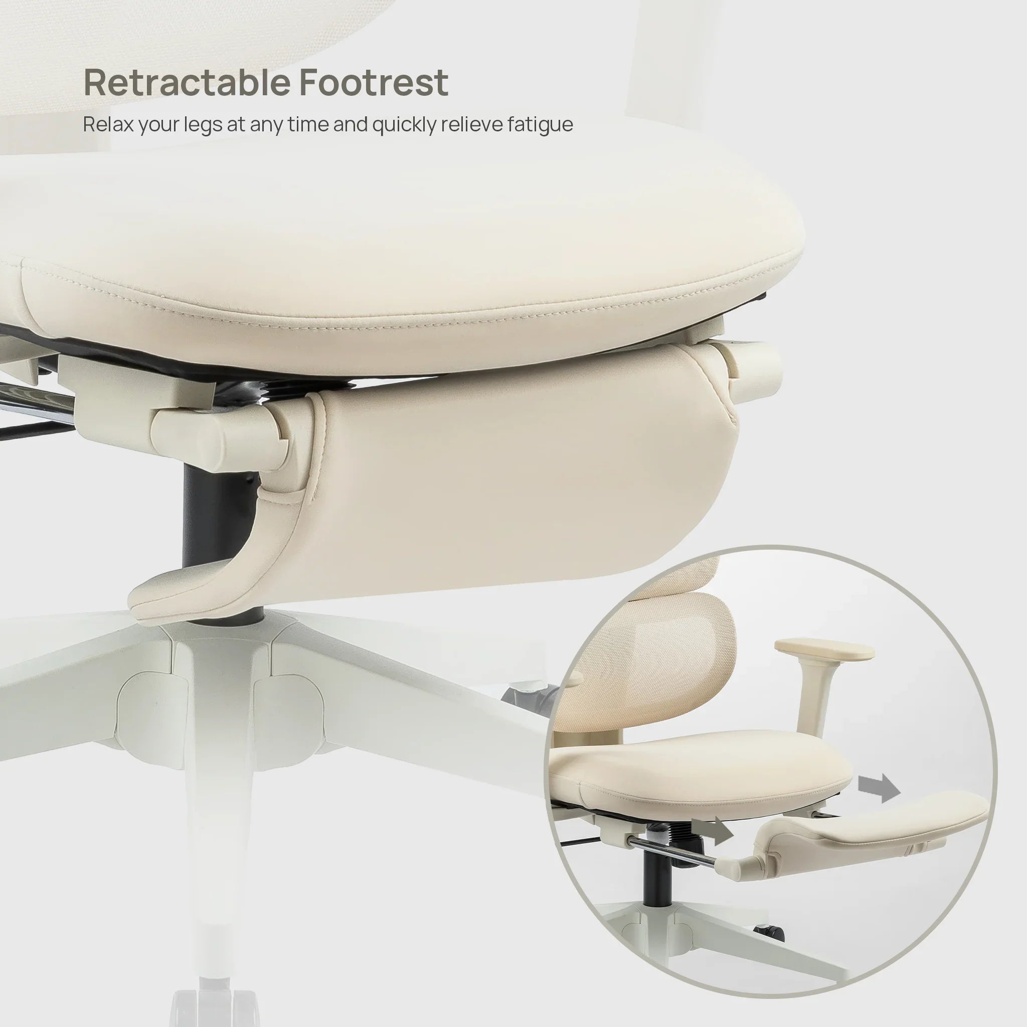 CabeVibe CabLady S1 Cream Women's Ergonomic Chair with Footrest