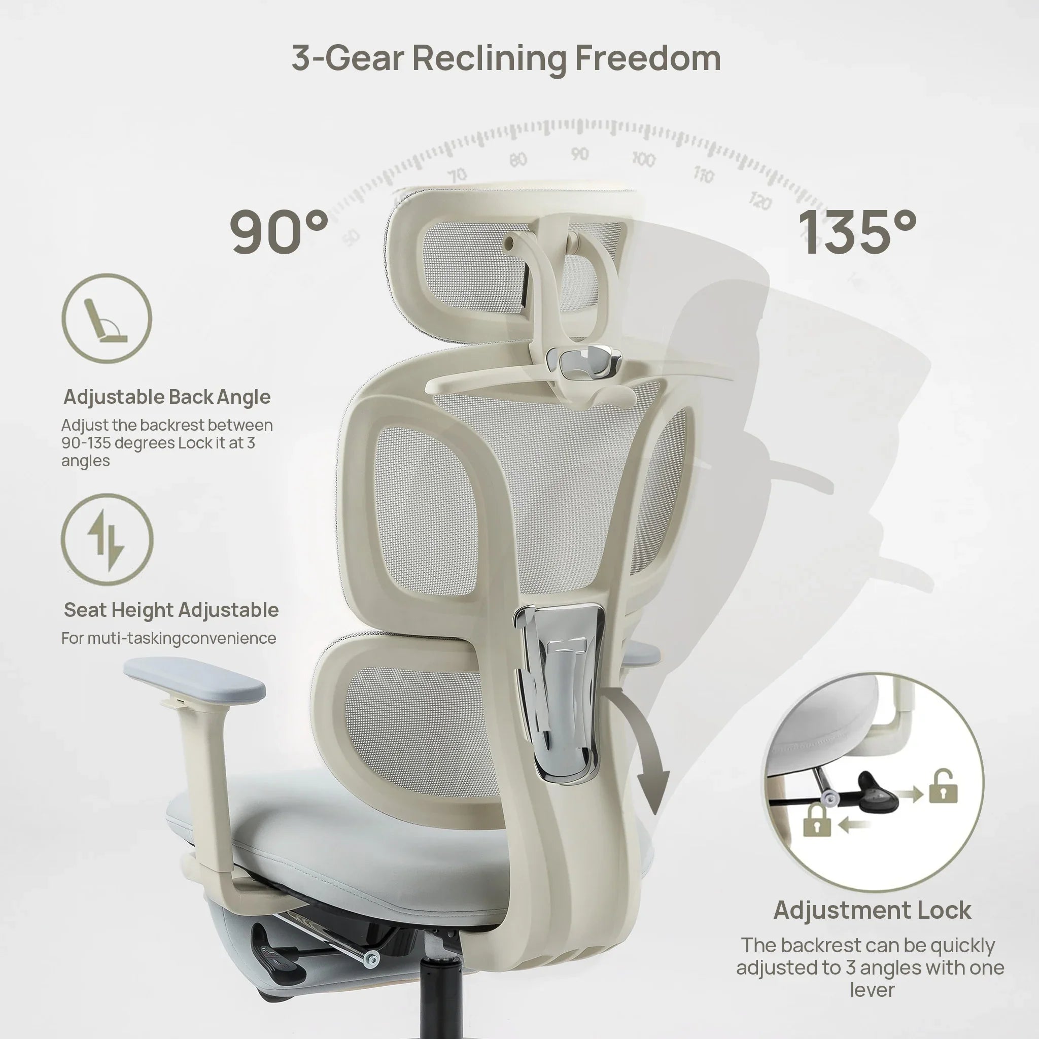 CabeVibe CabLady S1 Light Gray Women's Ergonomic Chair