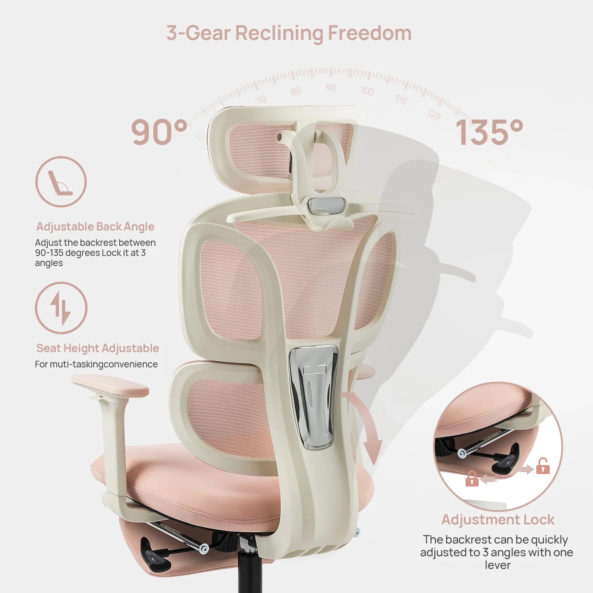 CabeVibe CabLady S1 Pink Women's Ergonomic Chair