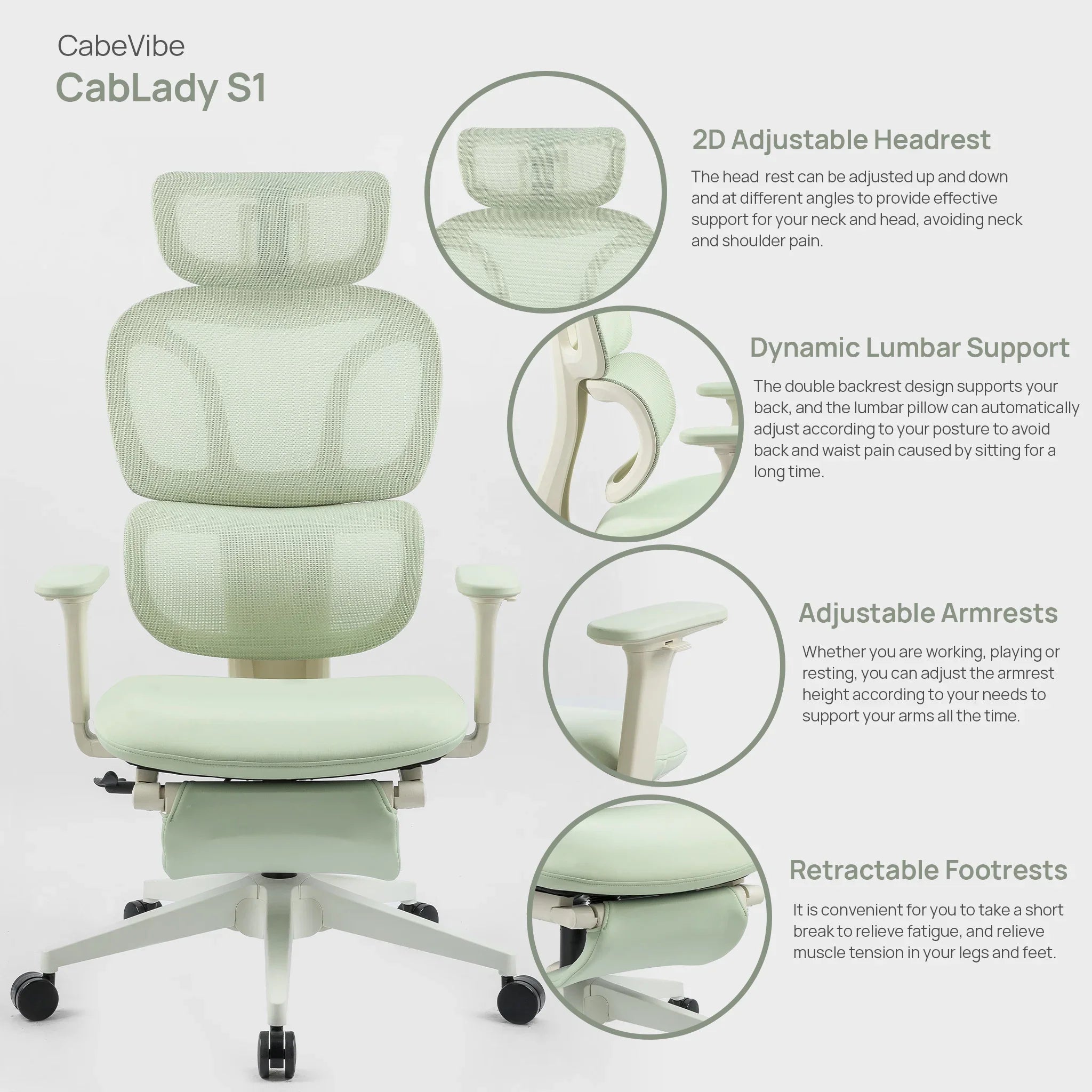 CabeVibe CabLady S1 Green Women's Ergonomic Chair