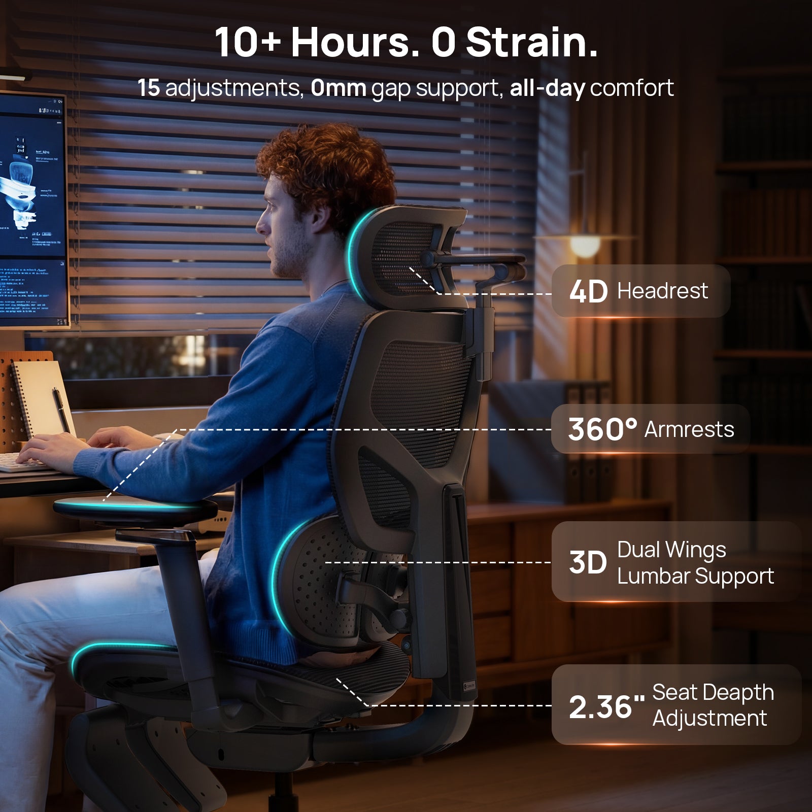 CabBase C3 Dual Lumbar Ergonomic Office Chair