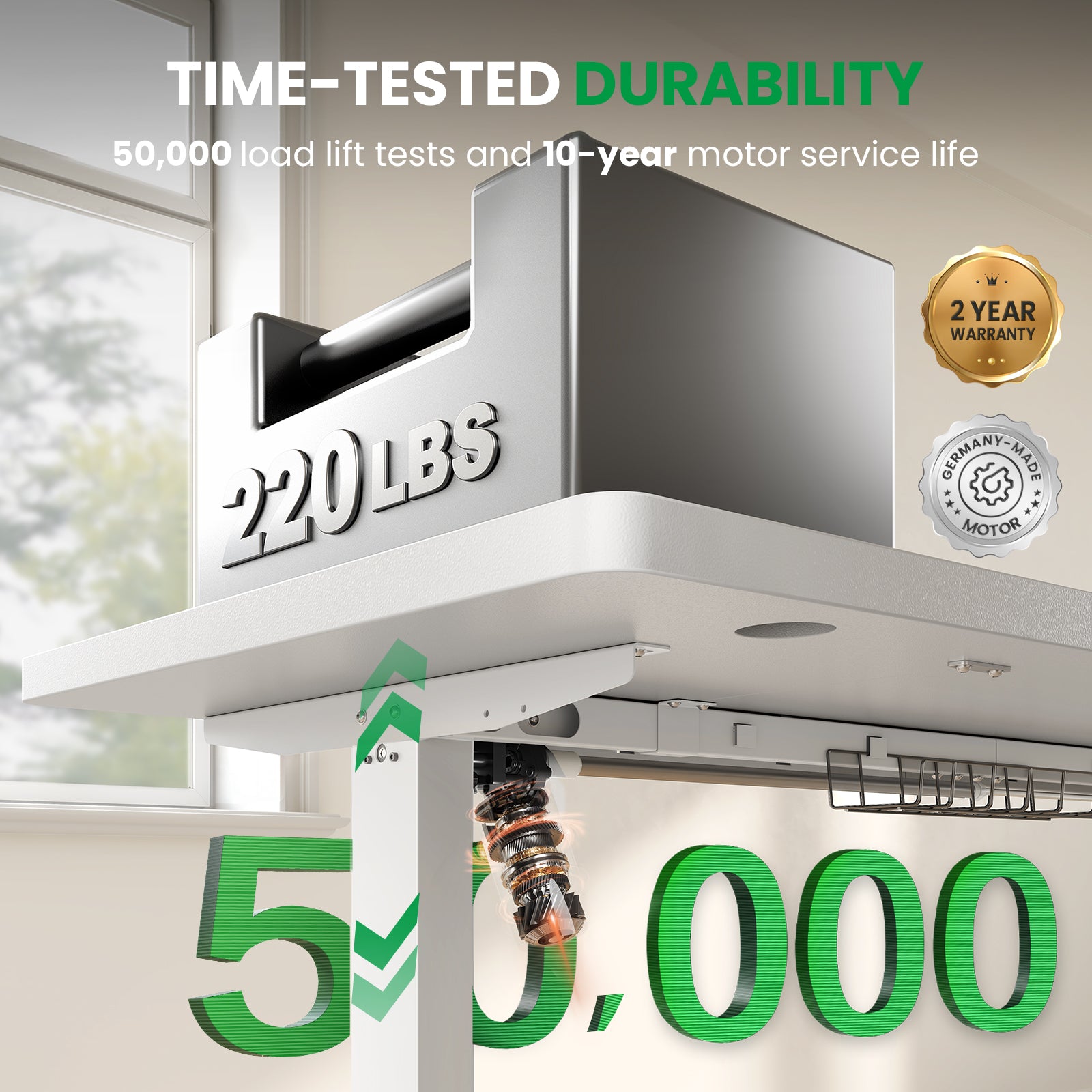 CabDesk D60 Height-Adjustable Standing Desk for Home Office (60"W×28"D)