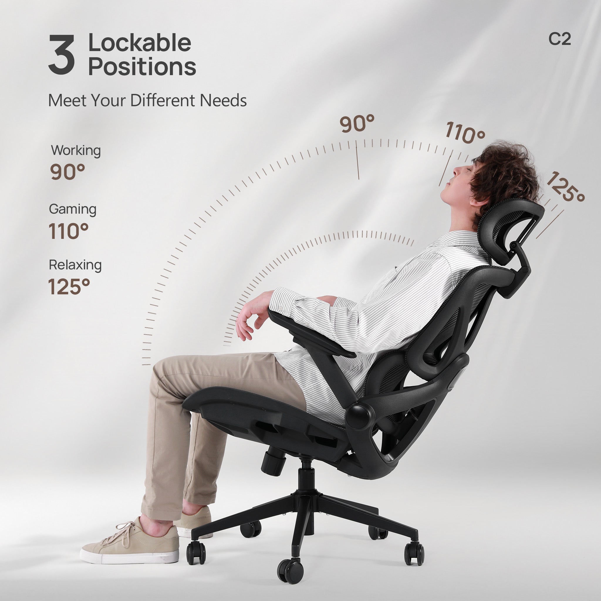 CabeVibe CabBase C2 Black Mesh Ergonomic Chair with Recline