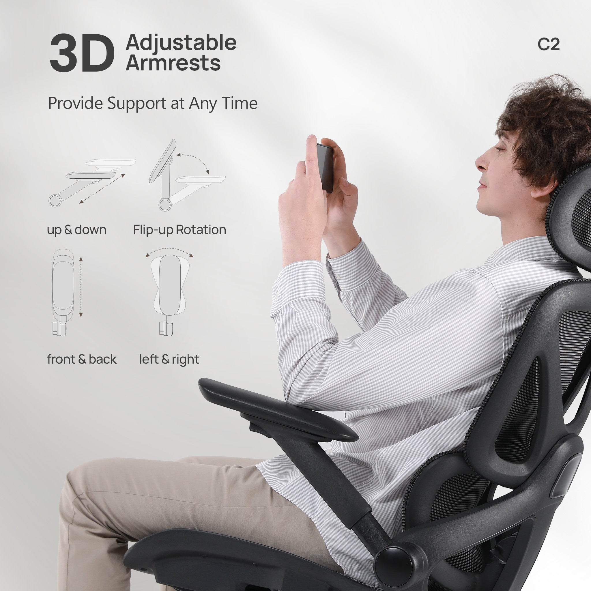 CabeVibe CabBase C2 Black Mesh Ergonomic Chair with Adjustable Armrests