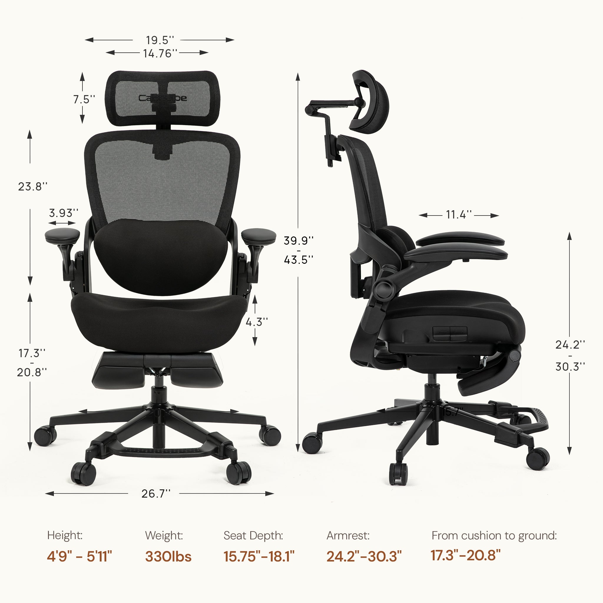 CabLady S2 Petite Ergonomic Office Chair (4'9"–5'11")