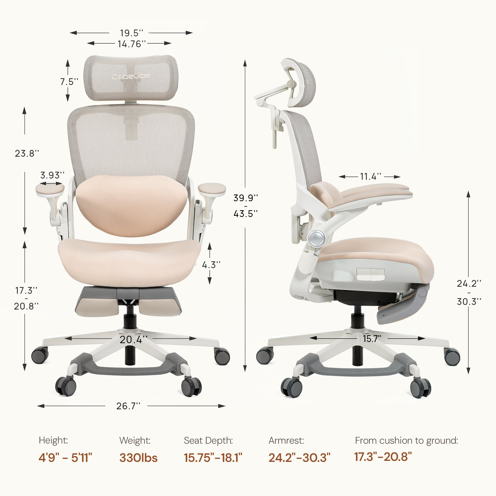 CabeVibe CabLady S2 Women Office Chair Size