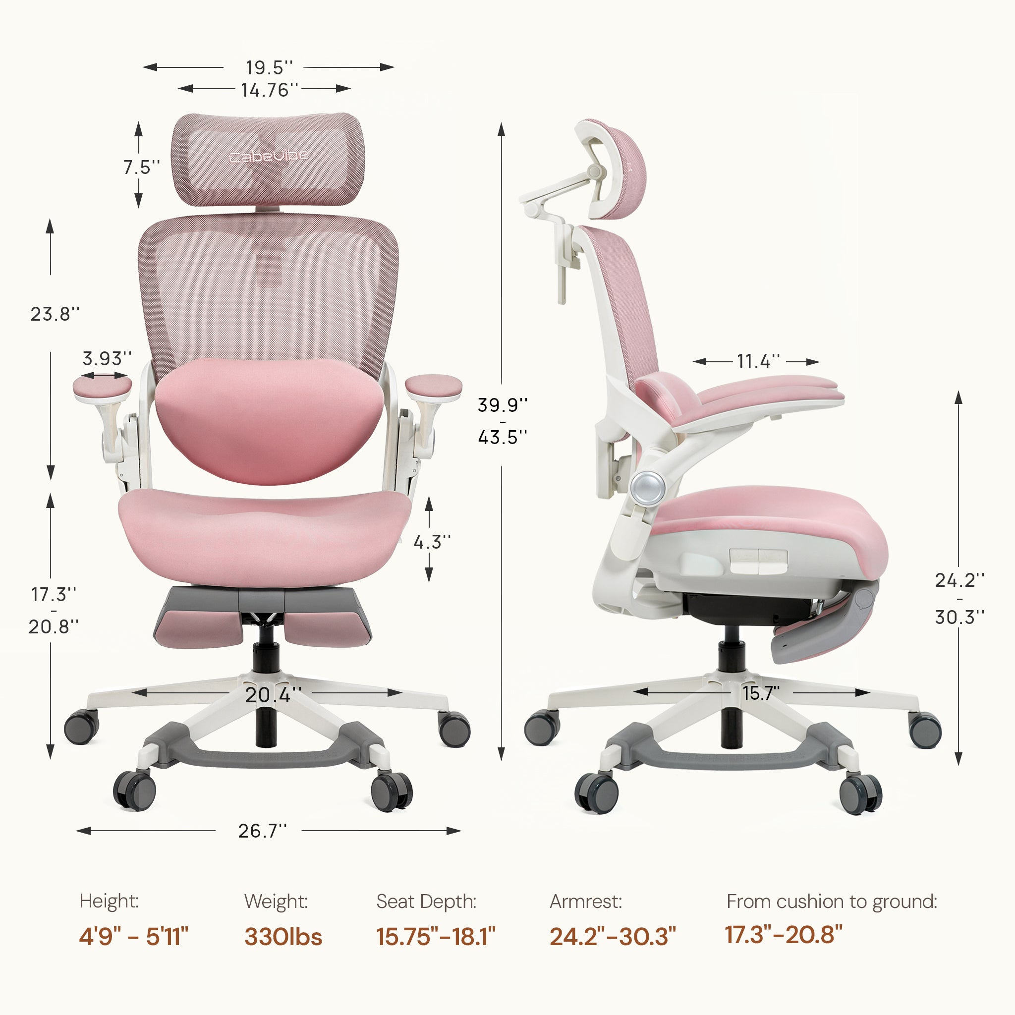 CabLady S2 Petite Ergonomic Office Chair (4'9"–5'11")