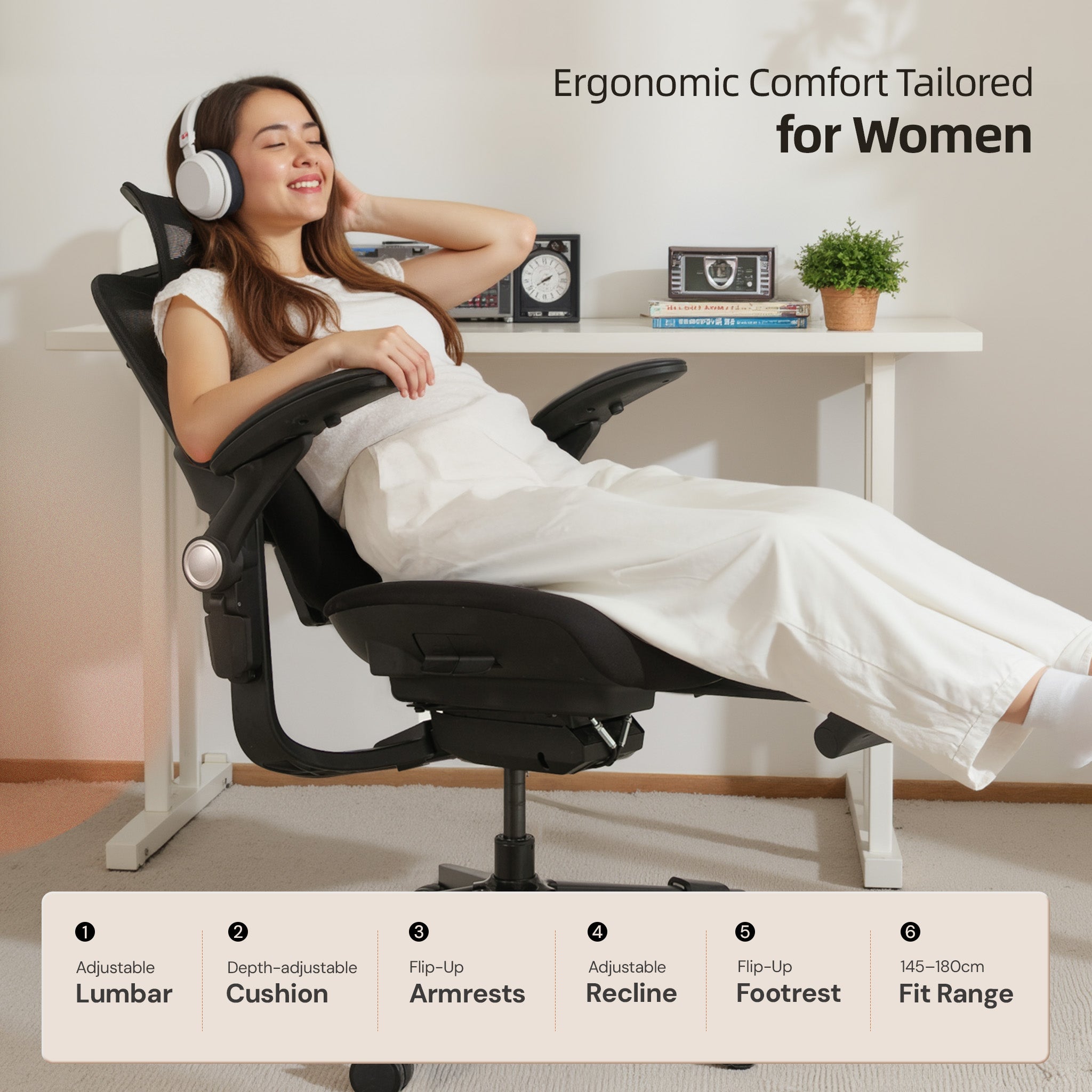 CabLady S2 Petite Ergonomic Office Chair (4'9"–5'11")