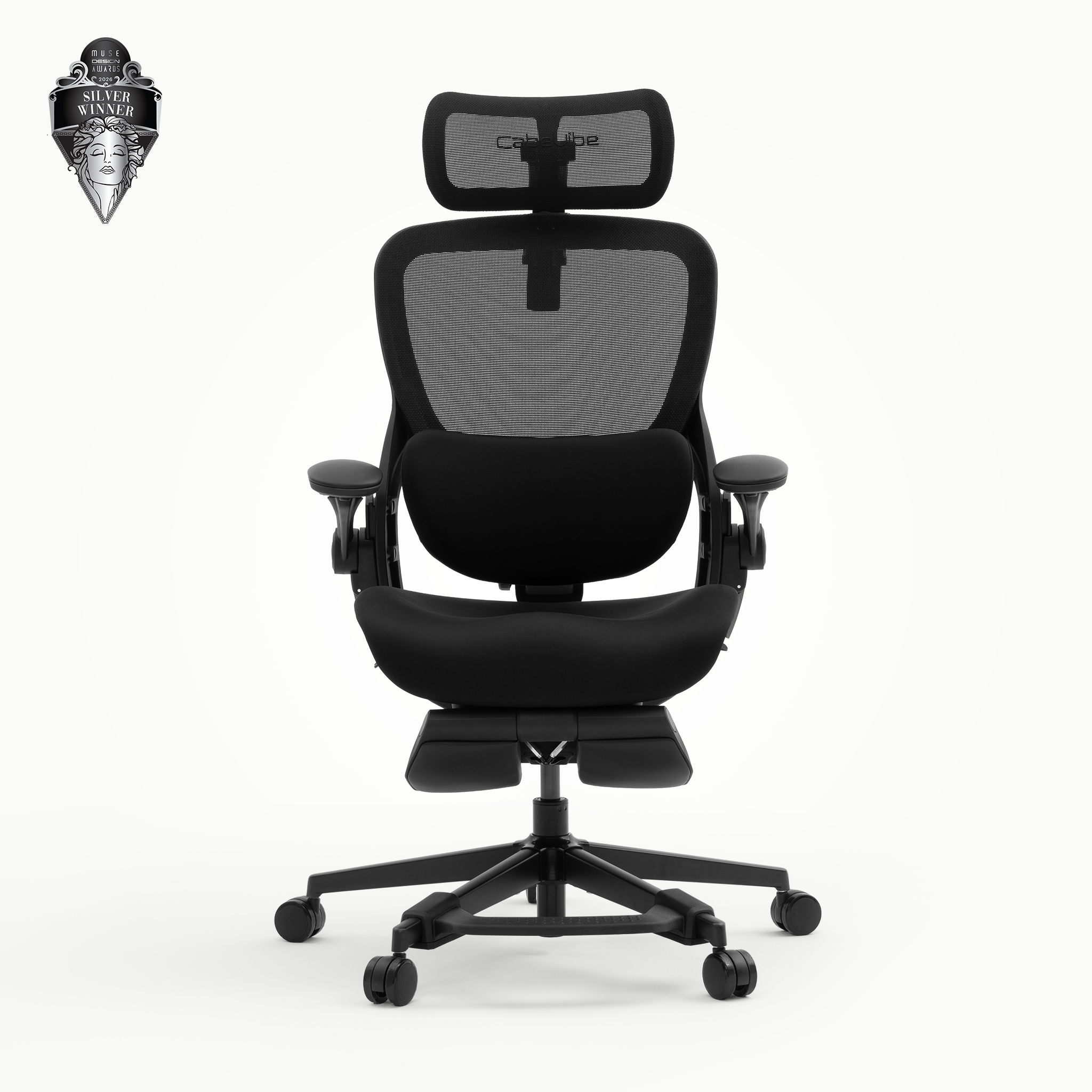 CabLady S2 Petite Ergonomic Office Chair in black, front view with adjustable lumbar support and footrest
