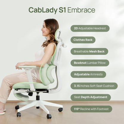 CabLady S1 Embrace Women Ergonomic Chair with Adaptive Lumbar Support