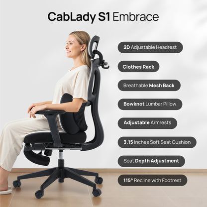 CabLady S1 Embrace Women Ergonomic Chair with Adaptive Lumbar Support