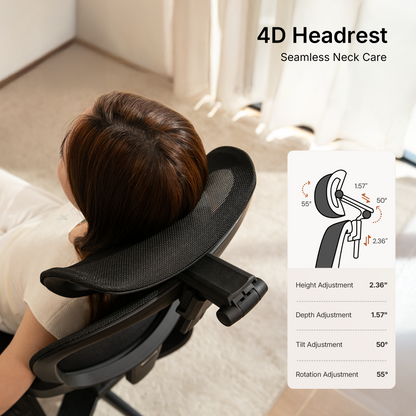 4D adjustable headrest on CabLady S2 Petite Ergonomic Office Chair for personalized neck support 