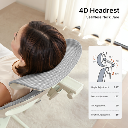 Grey CabLady S2 Petite ergonomic office chair with 4D headrest for adjustable neck and head support 