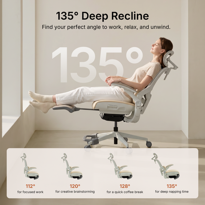CabeVibe CabLady S2 Petite ergonomic chair with 135-degree recline and extendable footrest 
