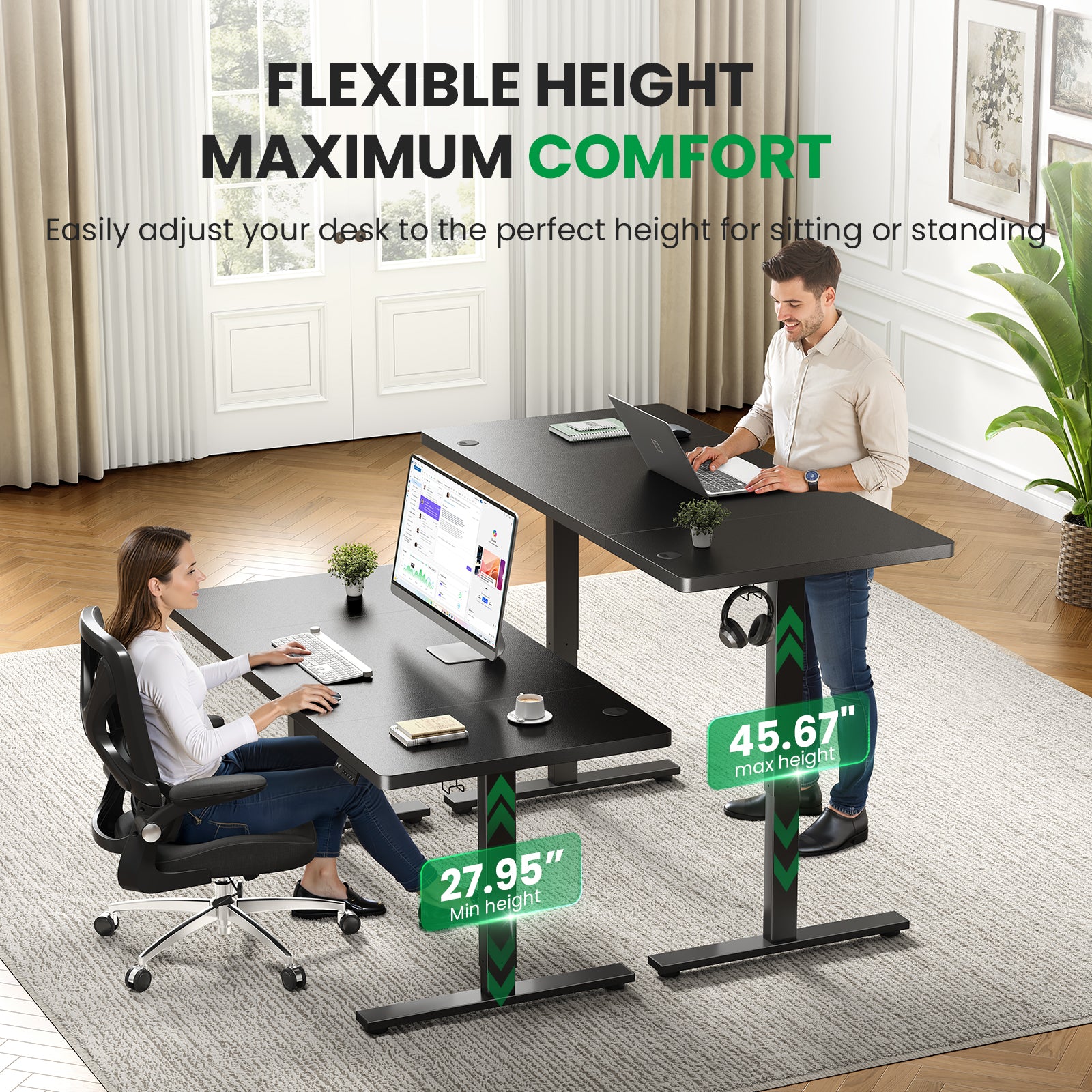 CabDesk D71 Height-Adjustable Standing Desk for Home Office (71"W×30"D)