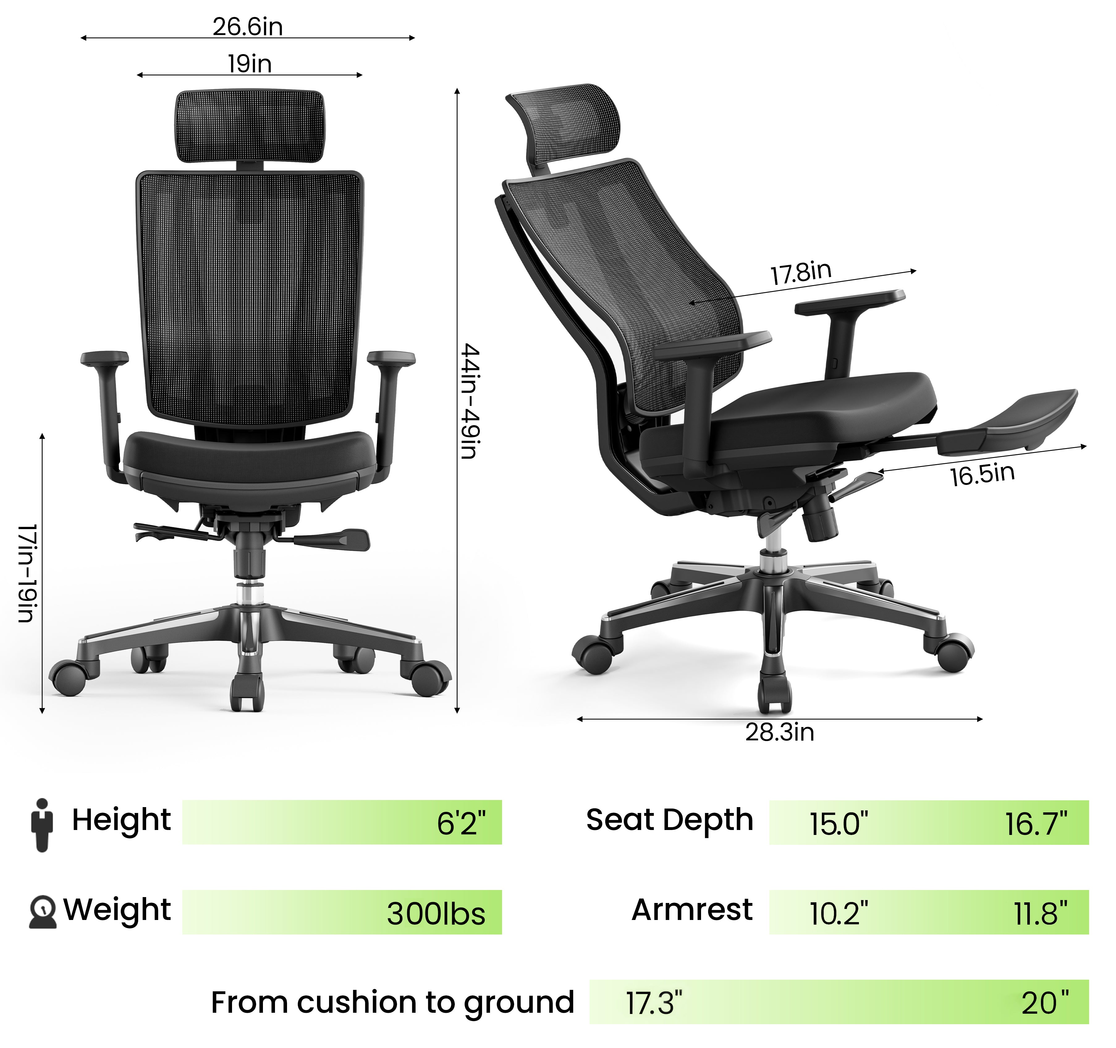 CabeVibe CR63 Sponge Seat Ergonomic Office Chair with Footrest