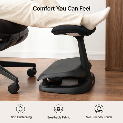 Cream Adjustable Under-Desk Footrest angled view showing contoured footrest and rocking base 
