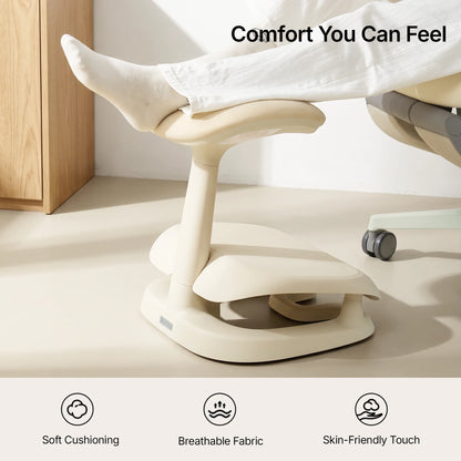 Cream Adjustable Under-Desk Footrest with soft cushioning, breathable fabric and skin-friendly touch 