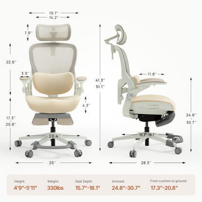 CabeVibe CabLady S2 Petite ergonomic office chair dimensions and adjustable size range 