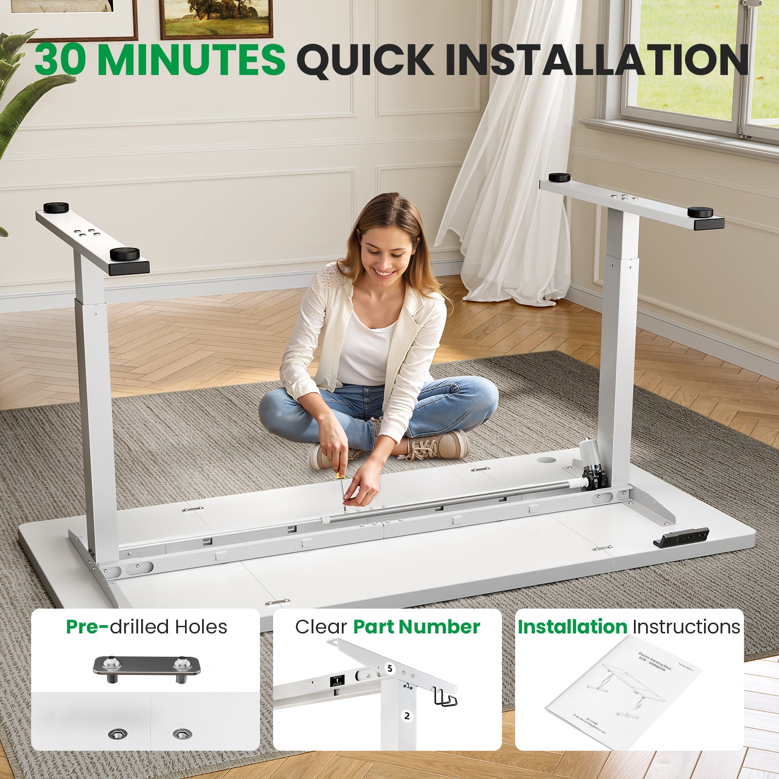 CabDesk D60 Height-Adjustable Standing Desk for Home Office (60"W×28"D)