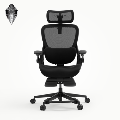 CabLady S2 Petite Ergonomic Office Chair in black, front view with adjustable lumbar support and footrest 