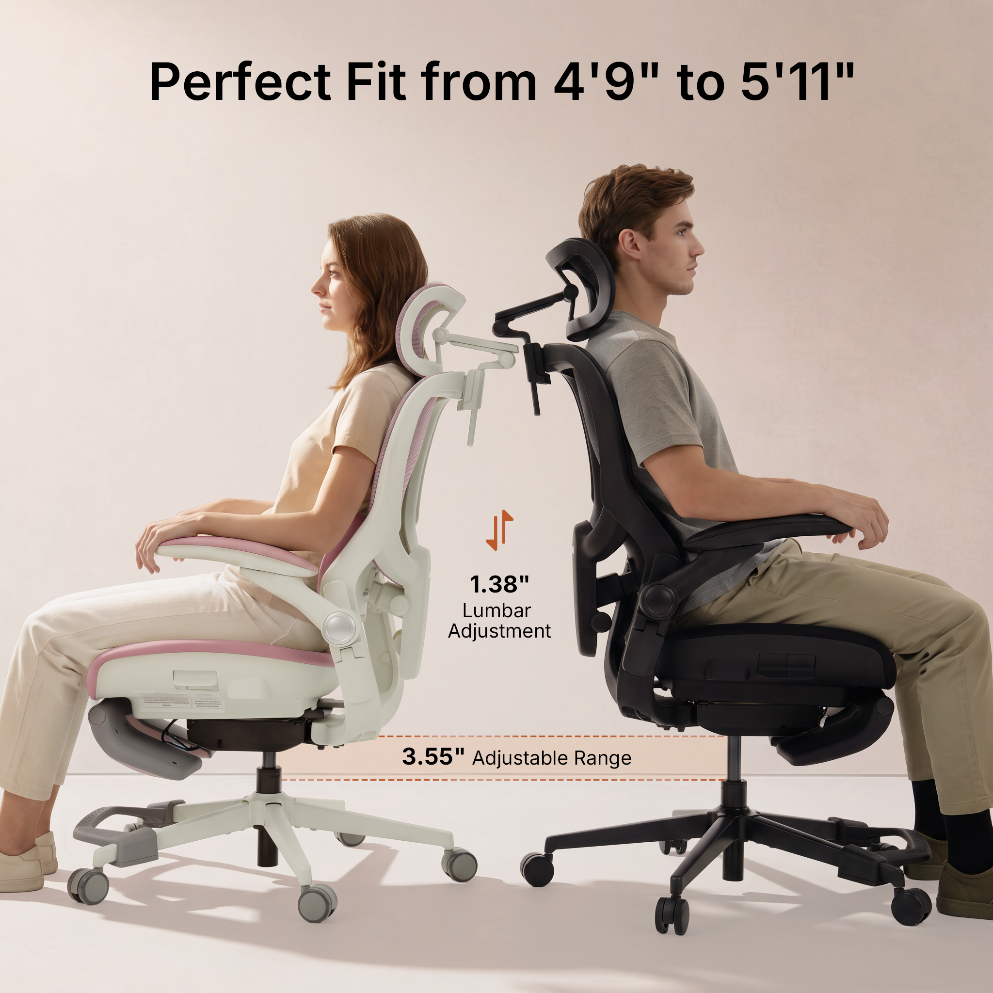 CabeVibe S2 ergonomic office chair designed to fit users from 4'9" to 5'11" with adjustable lumbar support 