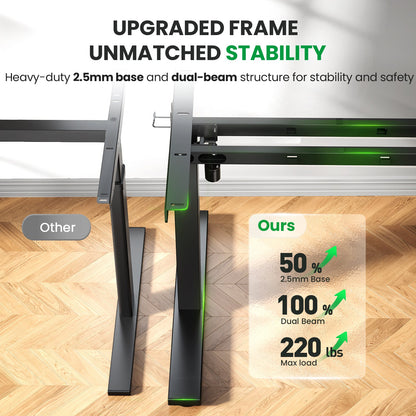 Heavy-duty dual-beam steel frame and 220 lb capacity of brown CabDesk D60 standing desk 