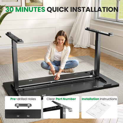 30 minute installation for black CabDesk D63 standing desk with pre-drilled holes 