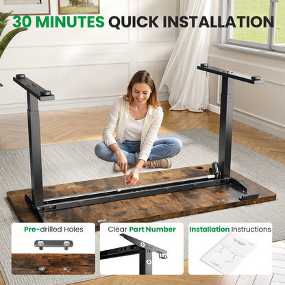 30 minute installation for brown CabDesk D63 standing desk with pre-drilled holes 