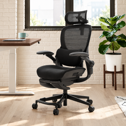 CabLady S2 Petite Ergonomic Office Chair in black, front view with adjustable lumbar support and footrest 